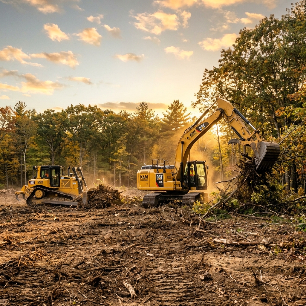 Land clearing operation with heavy machinery